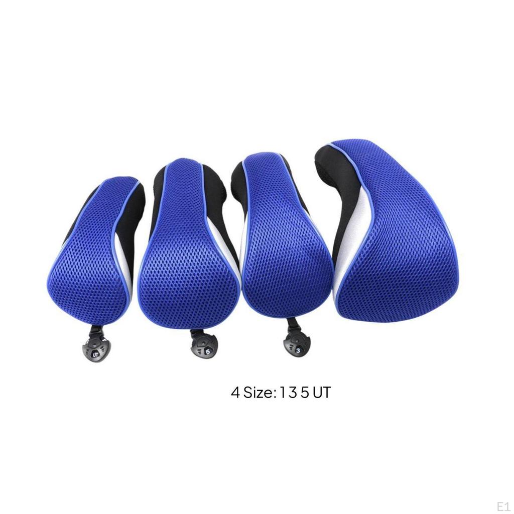 4 Pieces Mesh Golf Headcover Set Scratch Protection Driver Range Wood Hybrid Cover Padded Lining