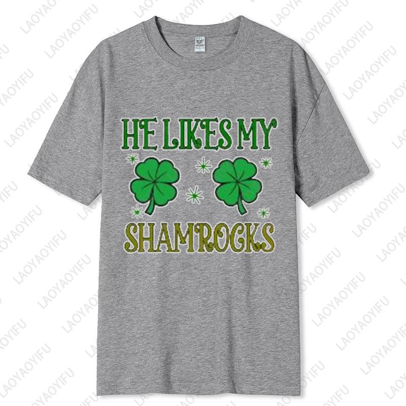 Saint Patricks Day Couple Tee Fun Festival Graphic Simple Style Oneck Printed Unisex Cotton Tshirt Man Women Lovers Clothes