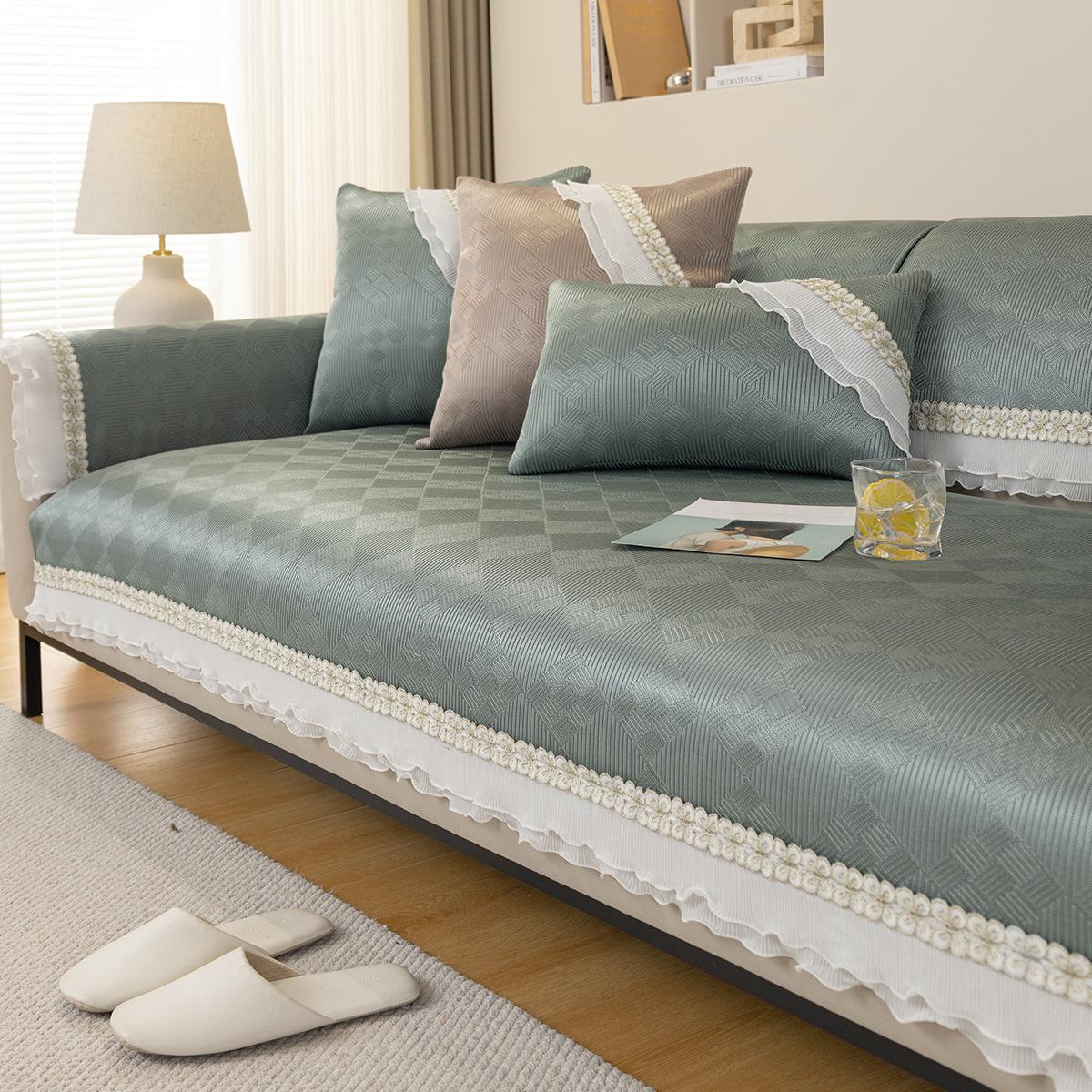 

Подушка для дивана из ледяного шелка, летняя легкая роскошная современная высококачественная чехла для дивана в кремовом стиле, нескользящая подушка сиденья для лета, чехол на спинку, полотенце 70*70cm