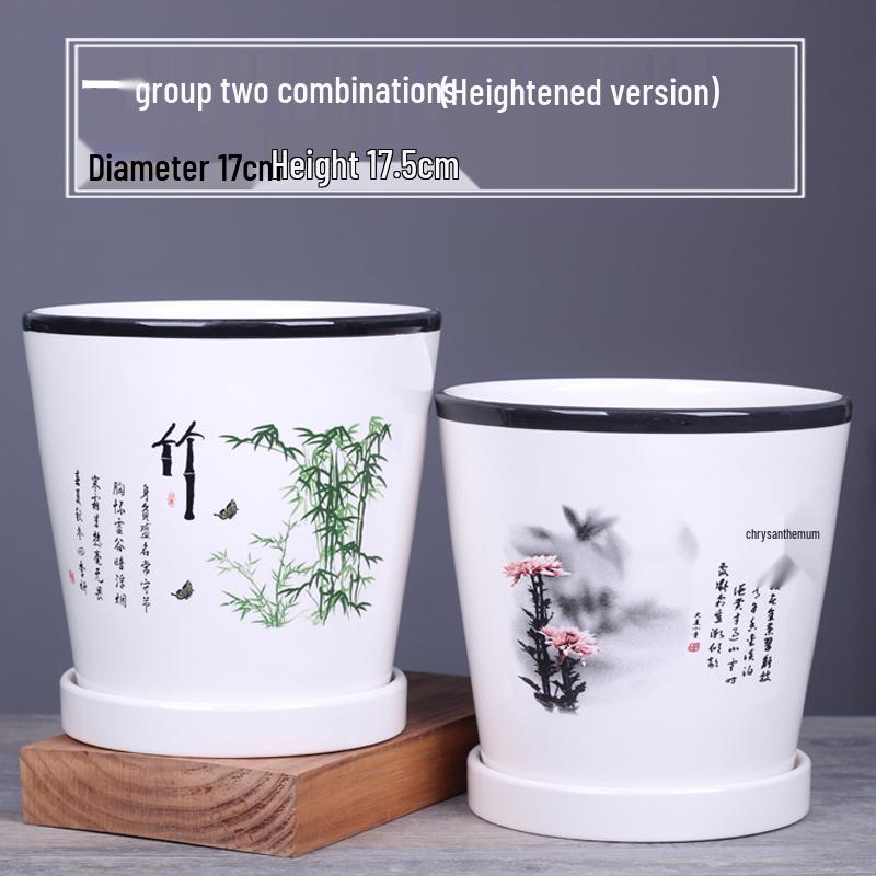 2025 Large Ceramic Flower Pot with Tray for Balcony & Living Room - Orchid & Succulent Album Style