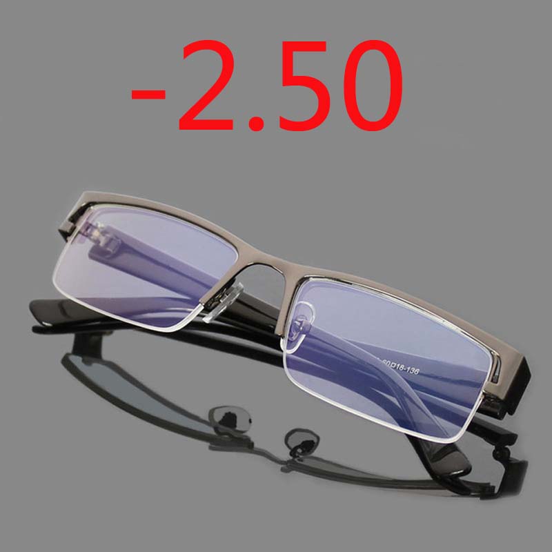 Metal Stainless Myopia Eyeglasses Computer Men Eyeglasses Half Frame Spectacles Anti Blue Ray Eyeglass -1.0 -1.5 -2.0 to -5.0 -6.0