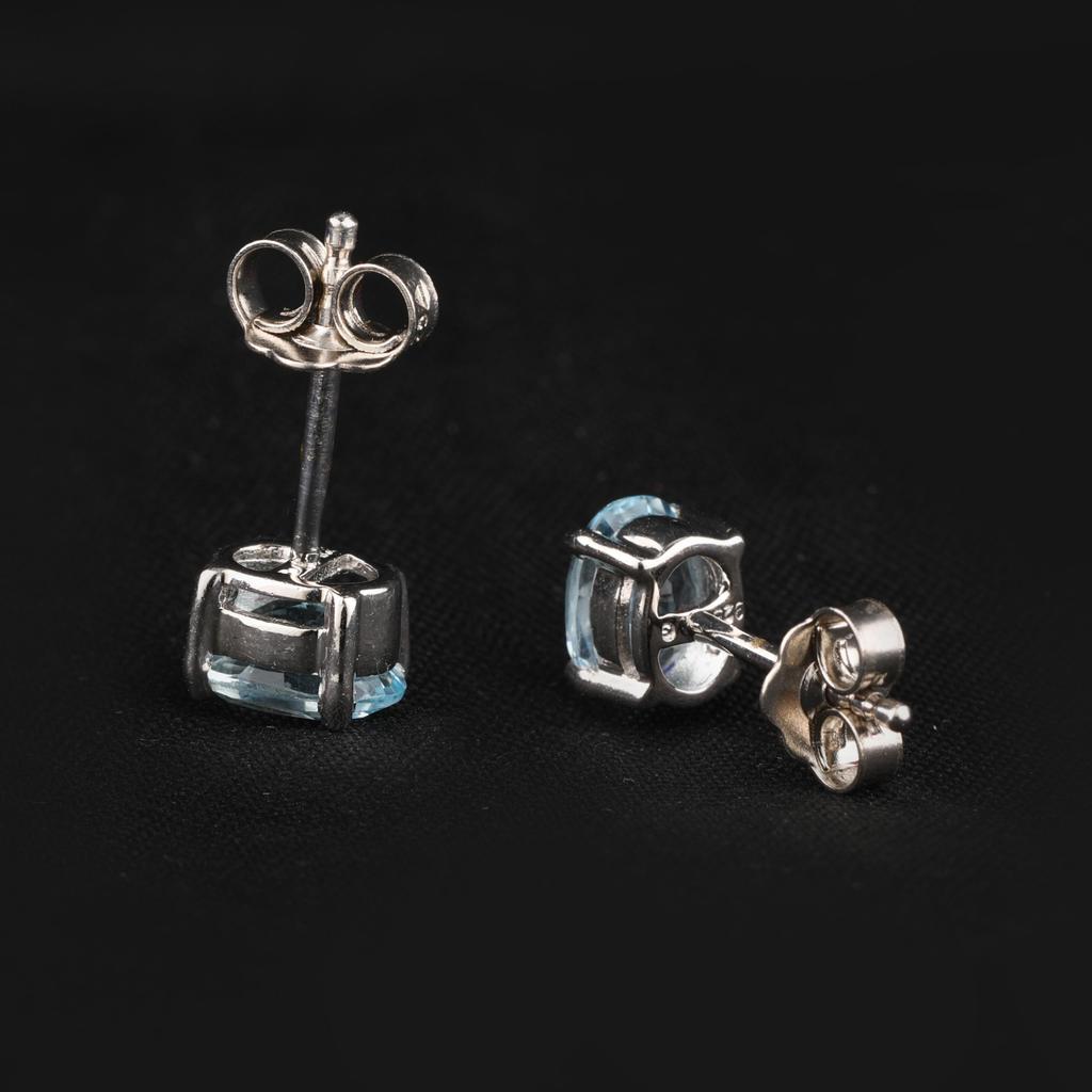 925 Silver Blue Topaz Oval Earrings Women Elegant Gemstone Jewelry Gift