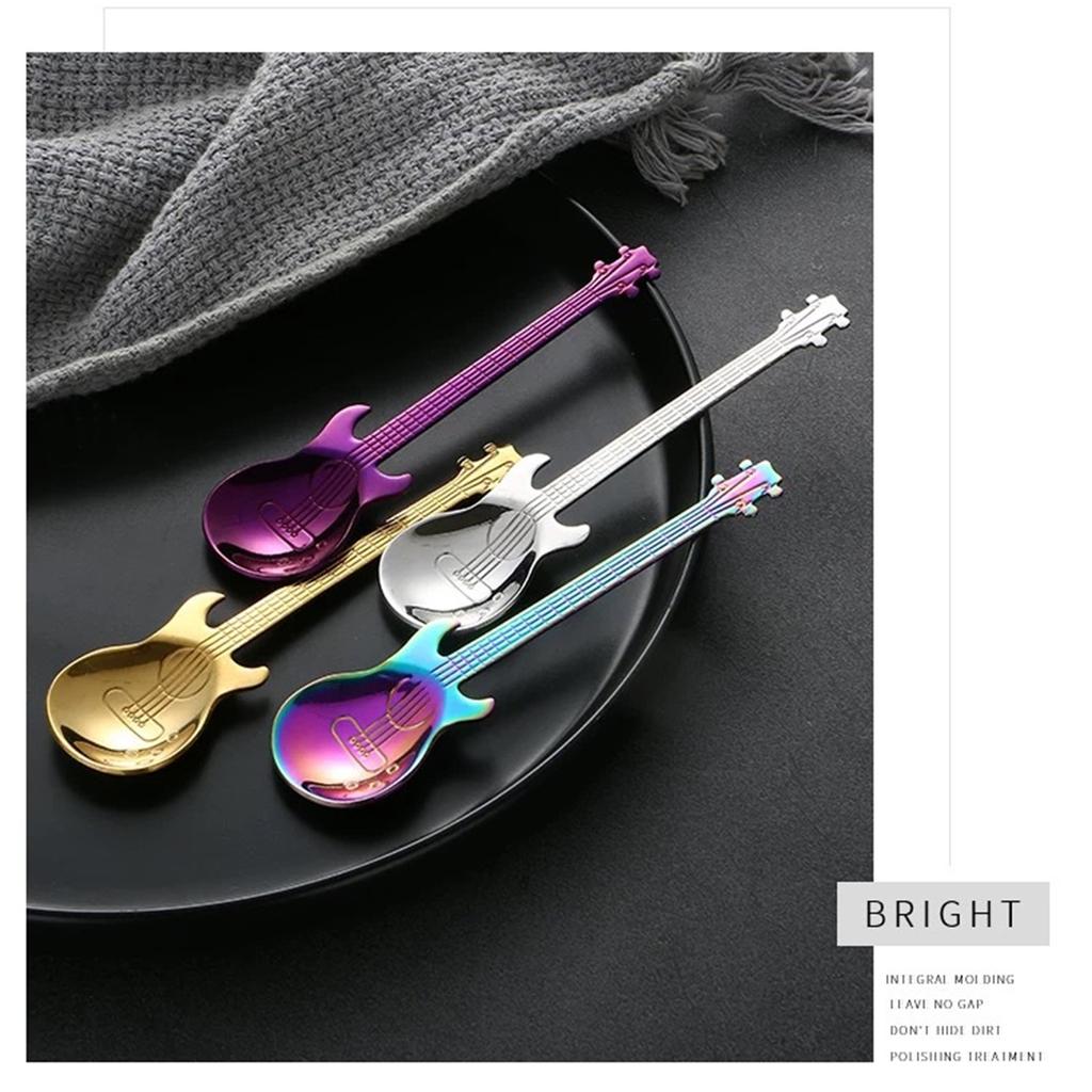 Guitar Coffee Spoon Stainless Steel Dessert Ice Cream Spoon Tea Spoon Coffee Accessories Rainbow Flatware Drinking Tools