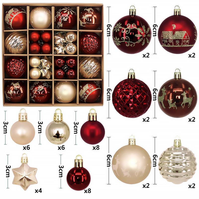Christmas Decorative Ball Set: 44 Painted Electroplated Balls, 3-6cm, In Special-Shaped Paper Box