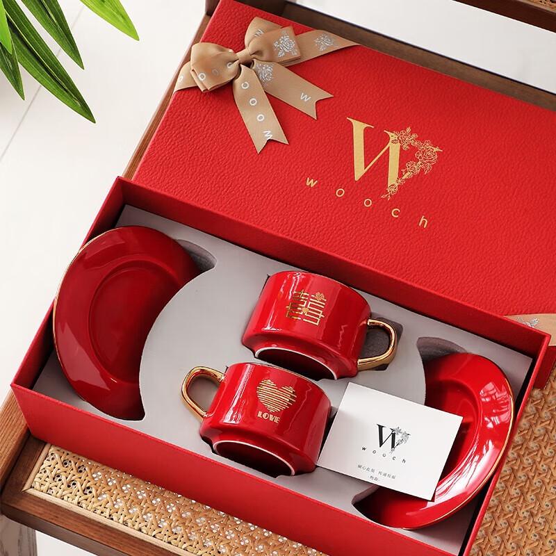 WOOCH Festive Gold-Painted Ceramic Cup & Saucer Gift Set
