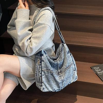 Denim Bag Vintage Commuter Shoulder Crossbody Bag Large Capacity Tote Bag