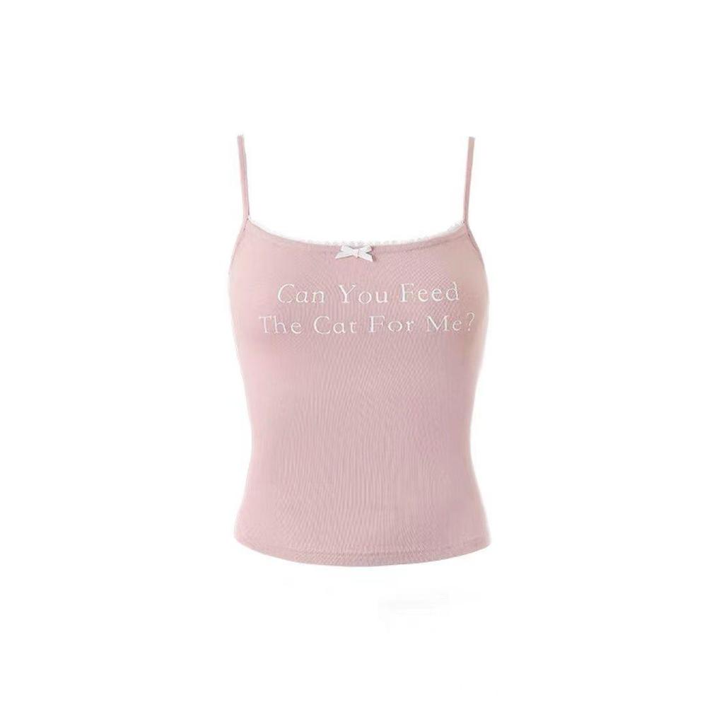 Американський стиль мереживна майка-топ з принтом літер - Приталений, універсальний верх.