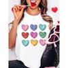 European Size Women's Valentine's Day Short Sleeve Blouse - Cute Heart & Candy Print Round Neck Top, Soft Stretch Spring Summer Fall Casual Shirts