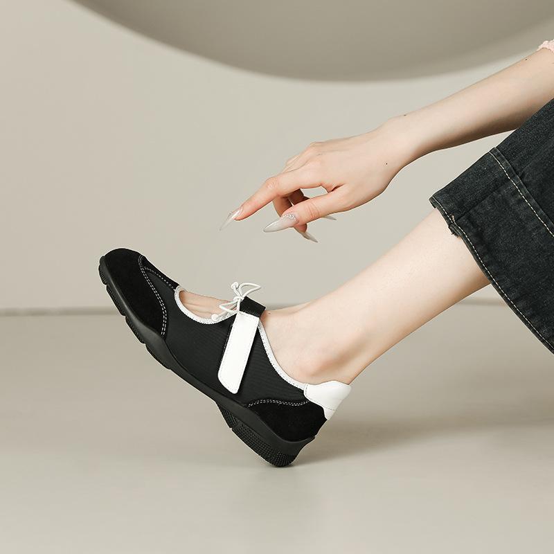 Cowhide version~ retro inner height increase 3cm fashion ballet shoes women's genuine leather casual sports shoes Mary Jane single shoes women