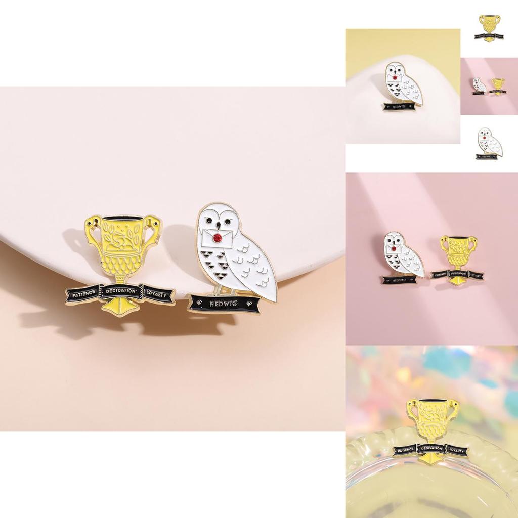 Unique Creative Cartoon White Dove Owl Trophy Style Metal Badge Fun Animal Pin