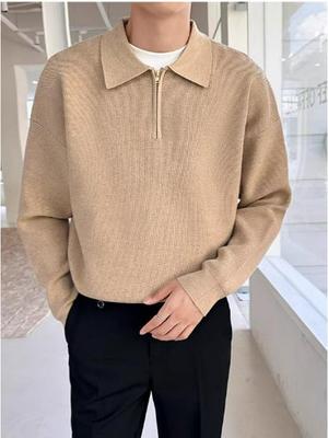 Hoge Kwaliteit Heren Old Money Stijl Half-Zip Trui - Effen Kleur POLO Herfst Winter Geavanceerd Kraag Gebreid