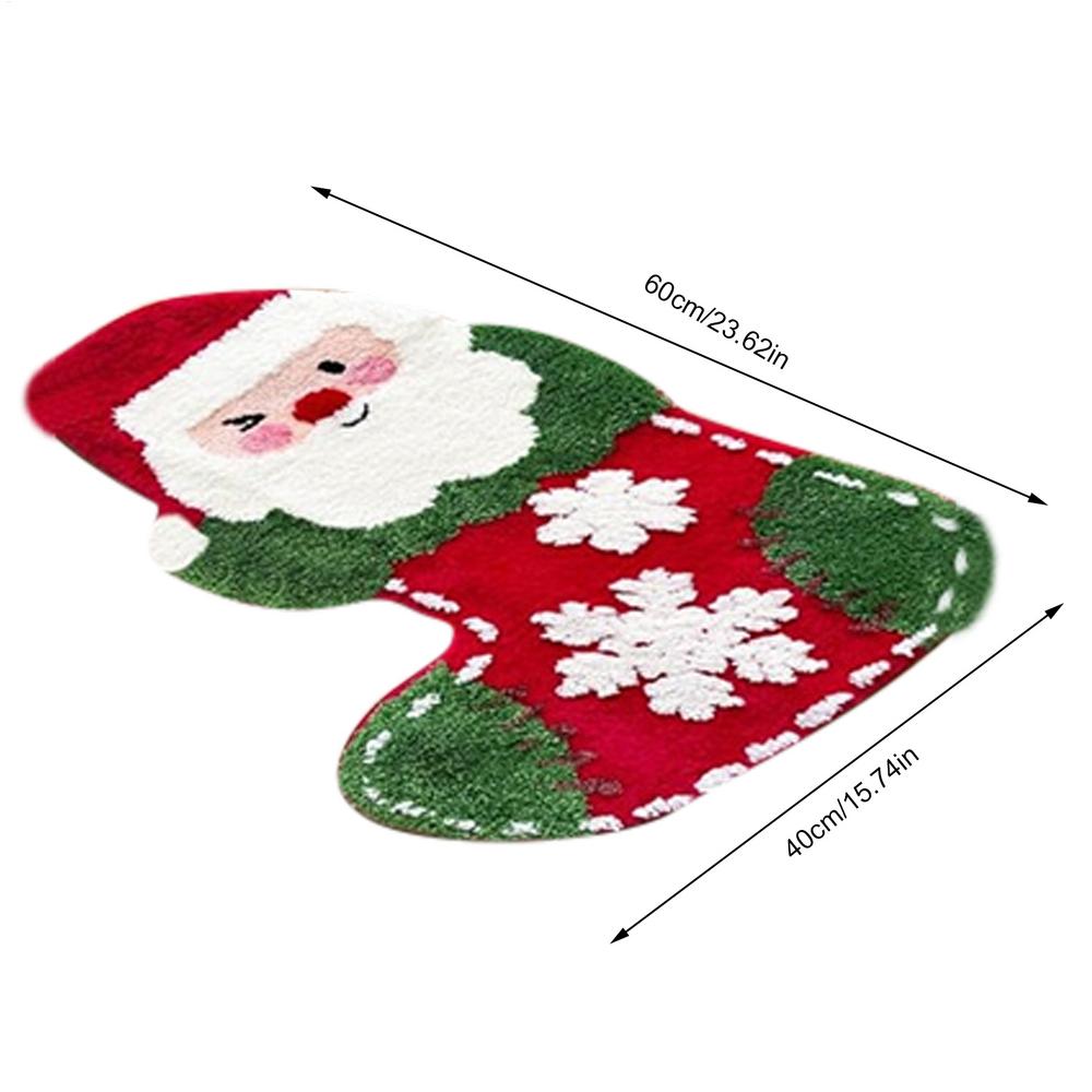 Christmas Bath Mat Snowman Rug Non-slip Cute Cartoon Tree Snowman Design Soft Floor Pad For Toilet Area Shower Bathtub House