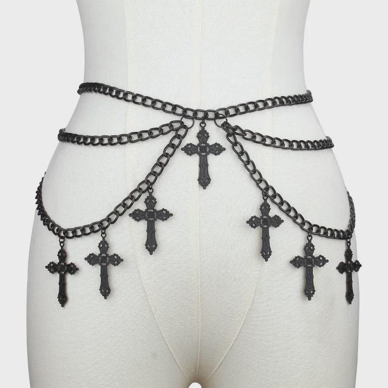 European and American Alloy Cross Pendant Multi-layer Body Chain with Wave Side Swing Waist Ornament