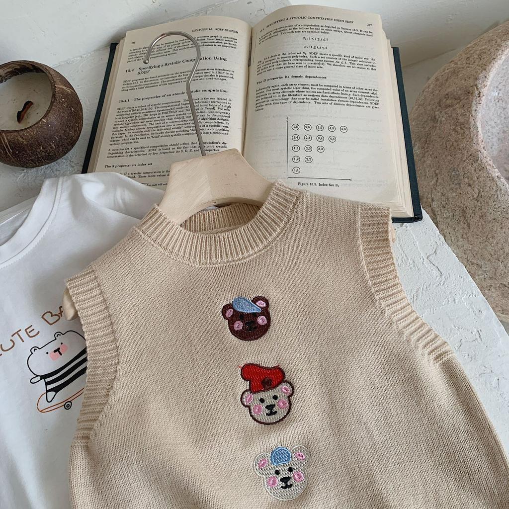 Children'S Vest Autumn Children'S Clothing Bear Embroidered Wool Vest Boys Sweater Base Tide My0025