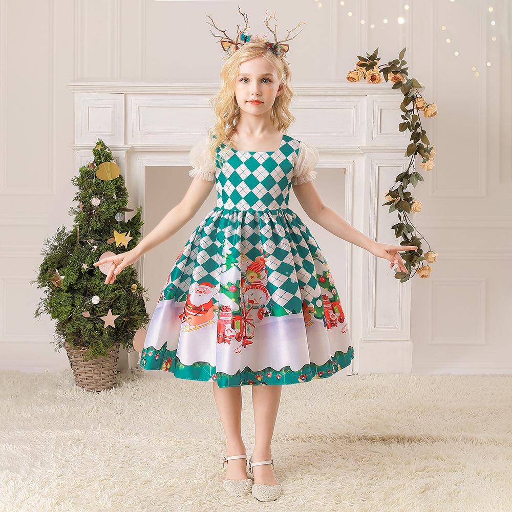 2025 European & American Christmas Santa Claus Girls' Puffy Princess Dress