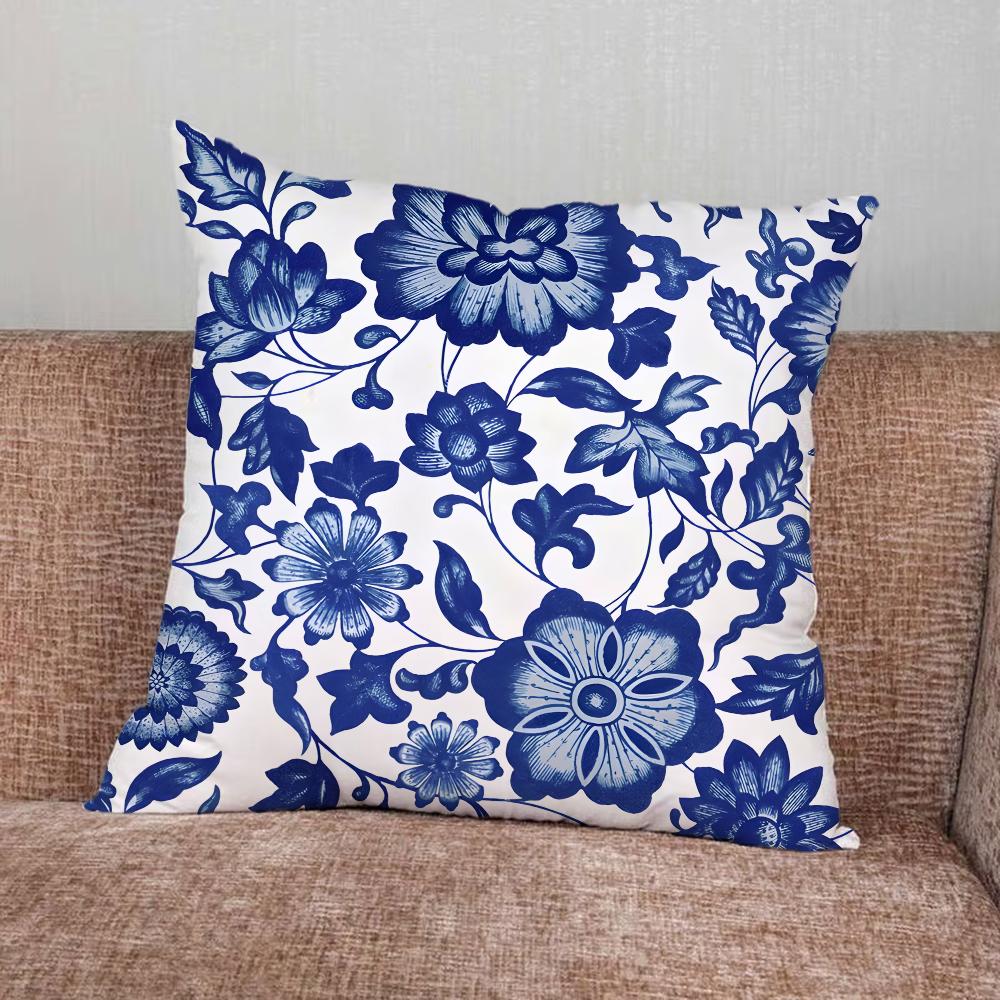 Blue And White Print Pillow Case For Home Bedroom Car Office Decoration Living Room Sofa Cushion Cover Suitable