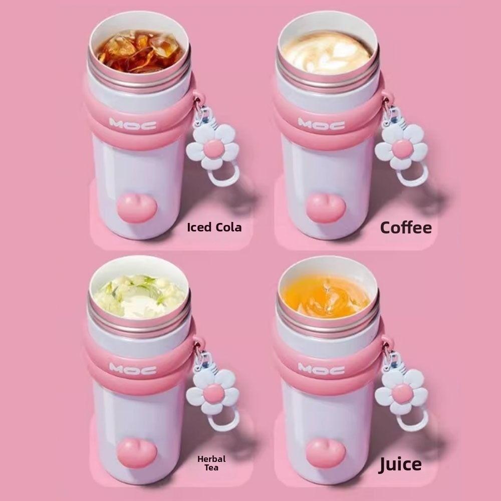 With Flower Pendant Straw  Vacuum Cup 750ml Thermos Water Bottle Portable Insulated Cup  Car