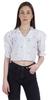 Moomaya Puff Sleeve Crop Top For Women Solid Button Down Collar Designer