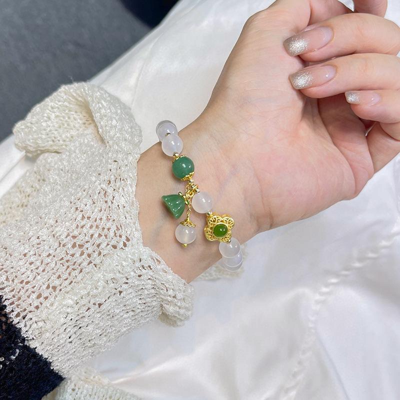 Guofeng Design Natural Agate Bracelet Diy Chalcedony Bracelet Antique Temperament Retro Hanfu Accessories