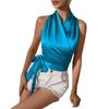 Dames Satin Wrap Top met Halternek - Lente/Zomer Mouwloos Strik