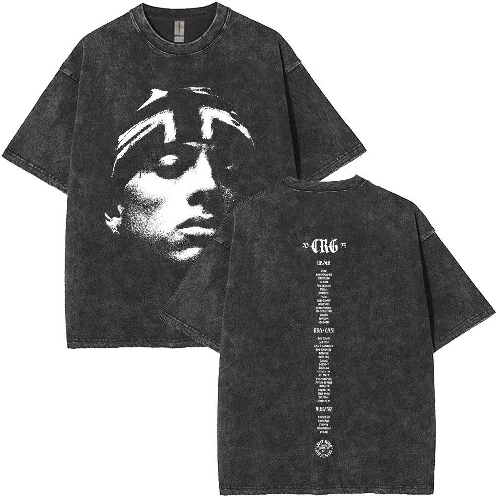 Washed Vintage Rapper Central Cee Face Graphic Tshirt Men Women Hip Hop Fashion Short Sleeve T Shirts Mens Oversized Streetwear