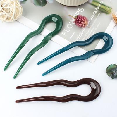Elegant U-Shaped Hair Fork Geometric Design Acetate Hair Sticks Headwear Tortoiseshell Hairpin for Women Girls