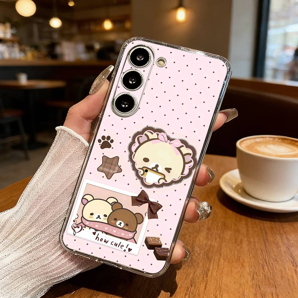Cute R-Relax B-Bear Phone Case For Samsung Galaxy S24 S25 S23 S22 S21 Plus S24 S25 Transparent Cover Case