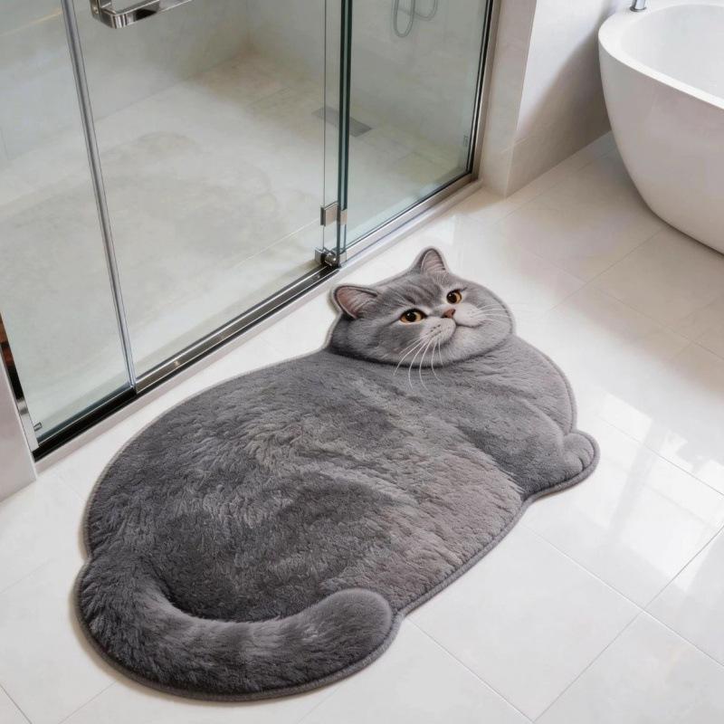 Cartoon Kitten Doormat: Cute Faux Cashmere, Dirt-Resistant Bathroom or Bedroom Floor Mat