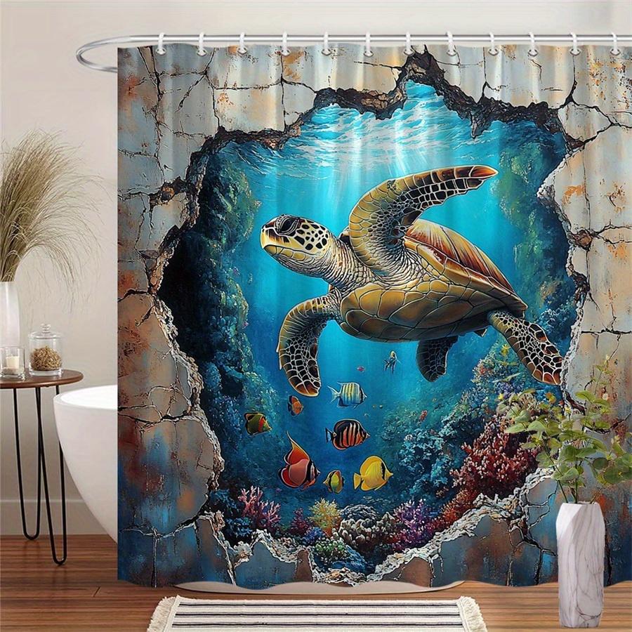 

Vibrant Sea Turtle Coral Reef Shower Curtain - Creative Tropical Marine Life Art - Indoor Home Bathroom Decor Bath Curtain W60H190(CM)-1 Pcs