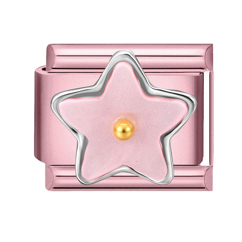 Fashion Zircon Pink Butterfly Star Bow Flower Rabbit Italian Charm Links Fit 9MM Stainless Steel Bracelet Women DIY Making Gift
