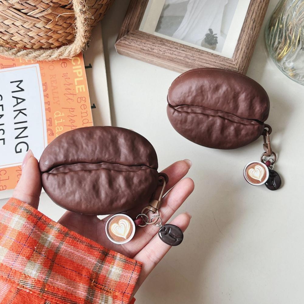 Funda para Auriculares para Airpods 4 ANC y Airpods Pro 3 2 Forma de Grano de Café Cubierta Protectora de PVC Suave con Cordón Portátil Anti-pérdida