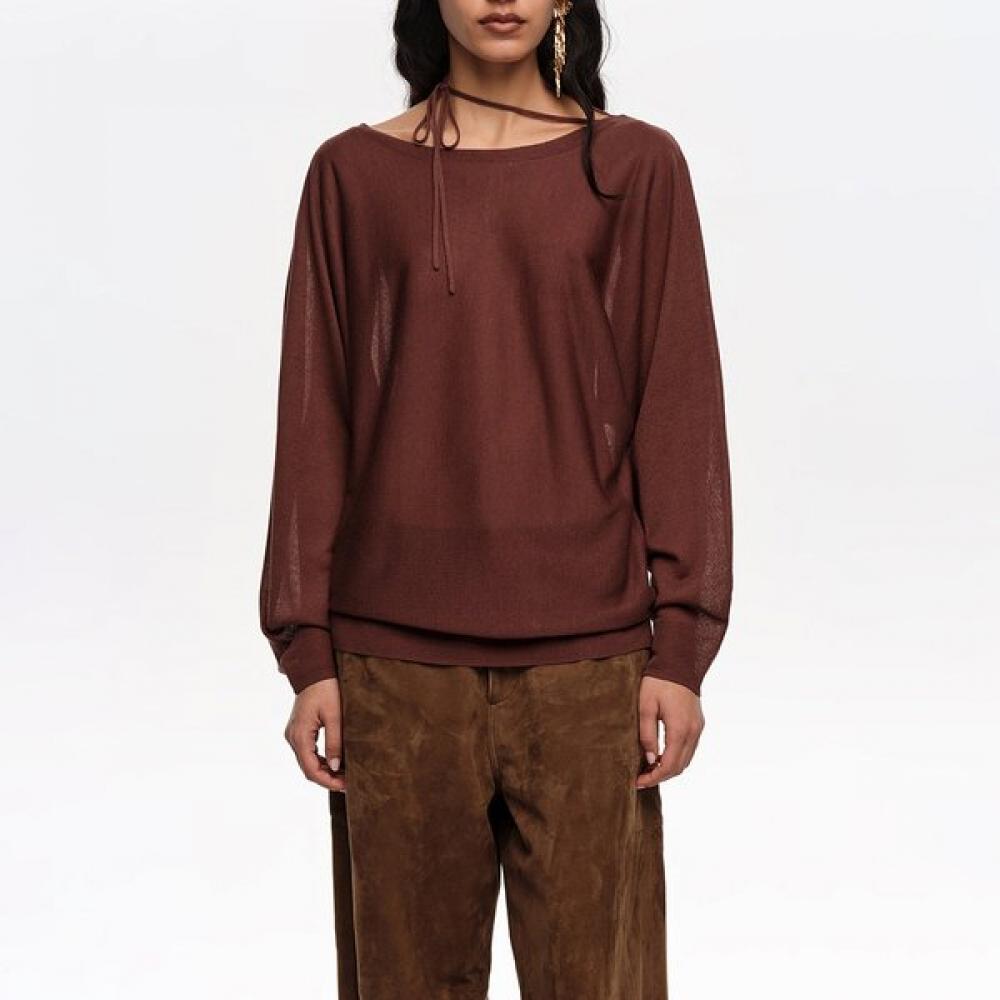 

Bimba Y Lola Boatneck Crossover Tie Sweater Brown B265awk008brb Brown/S