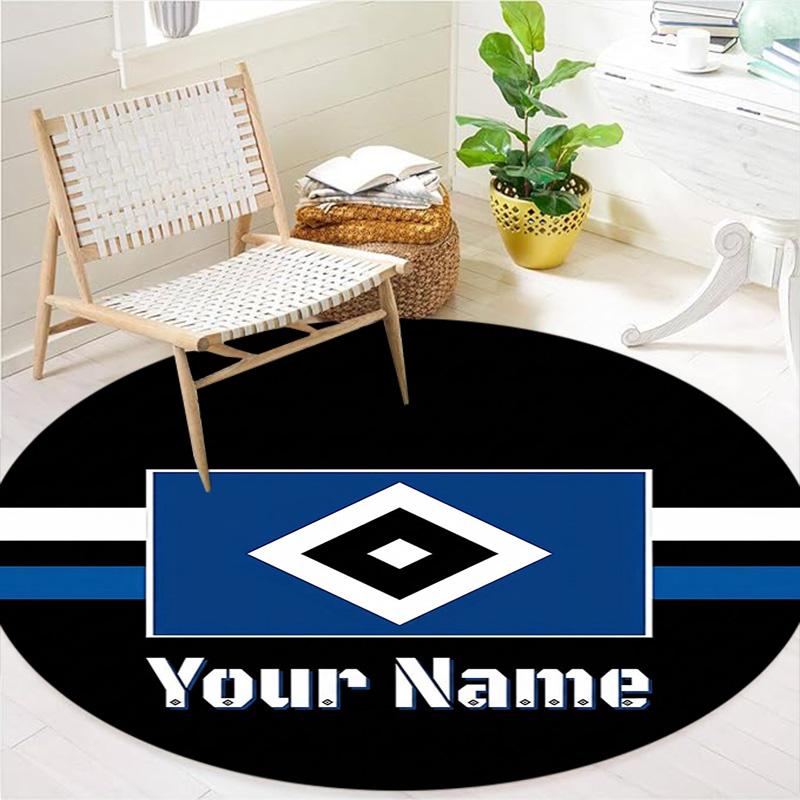 Blue Diamond Emblem Custom Name Round Area Rug Carpet Rug For Living Room Bedroom Sofa Playroom Decor Nonslip Floor Mat