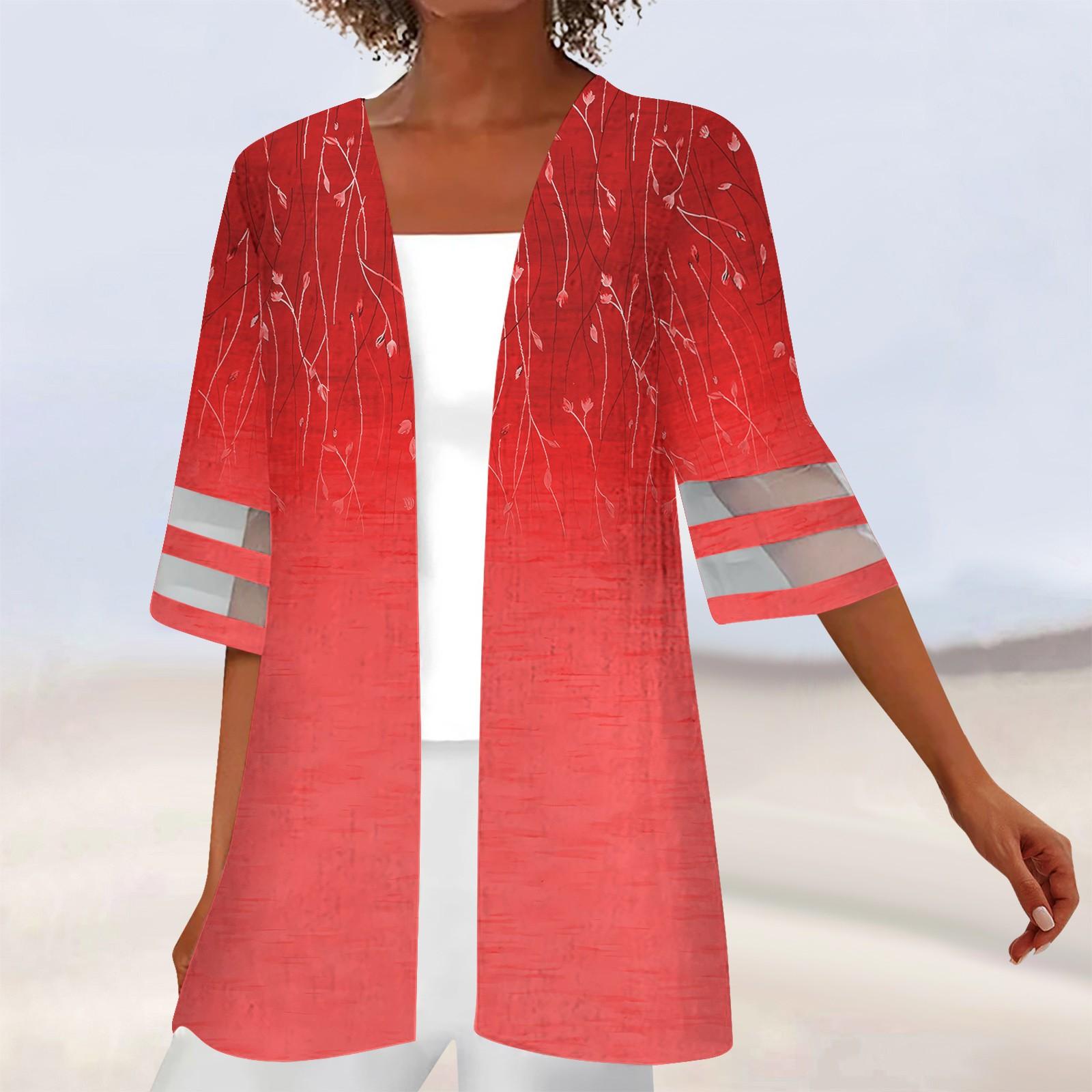 

Женская свободная повседневная кружевная рубашка с рукавом четверть с принтом, кардиган, топ XL красный