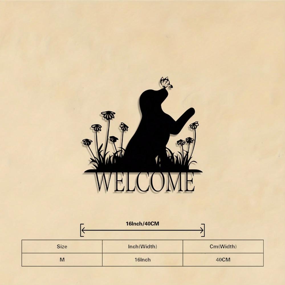 

Forged Iron Dog and Butterfly Welcome Sign Wall Art Black White Silhouette Metal Door Decor for Outdoor Garden Home різнокольоровий