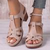 Summer New Round Head Rear Empty One-word Buckle Large Size Women's Thick High-heeled Sandals