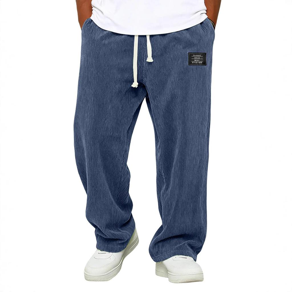 Men's Loose Fit Corduroy Wide Leg Pants with and Pockets, Color Casual Trousers