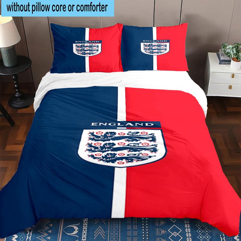 3pcs England Football Crest Printed Bedding Set Duvet Cover Closure Includes 1 Duvet Cover & 2 Pillowcases Bedding Sets Home Decor Gifts