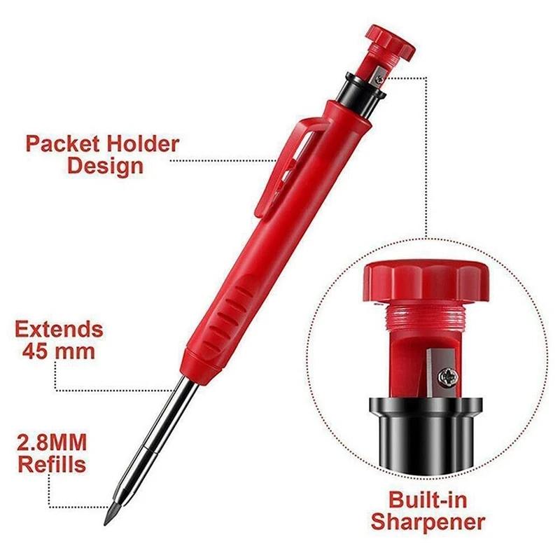 Solid Carpenter's Pencil Woodworking Mechanical Pencil Deep Hole Marker Construction Marking Tools Refill Leads Marking Tools