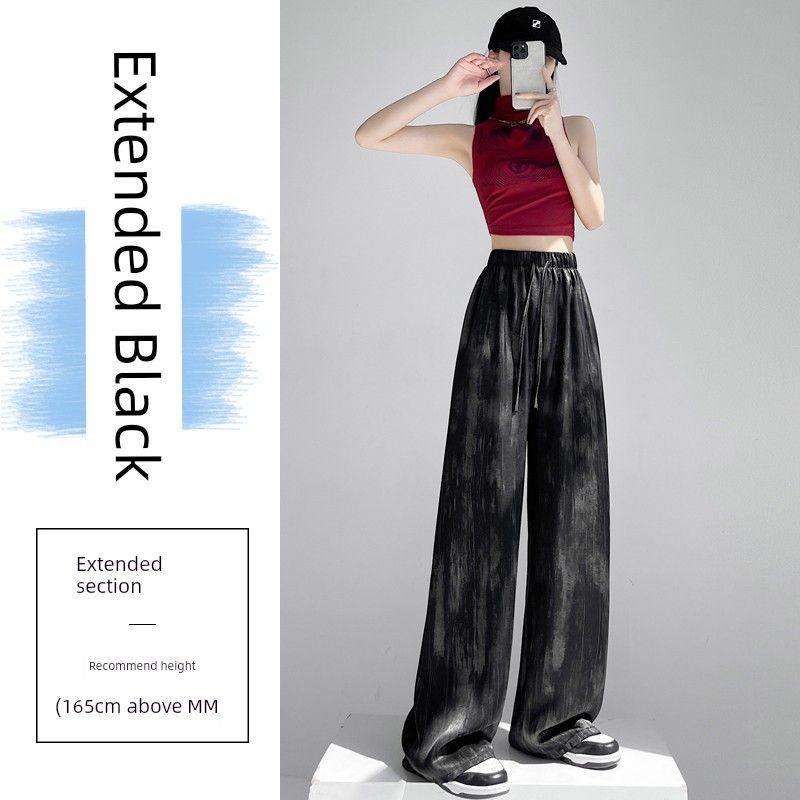 

Acetate Satin Wide-Leg Pants Women Summer Thin 2025 New Drape Ice Silk Tie-dye Yamamoto Straight Mop Pants Black extension S