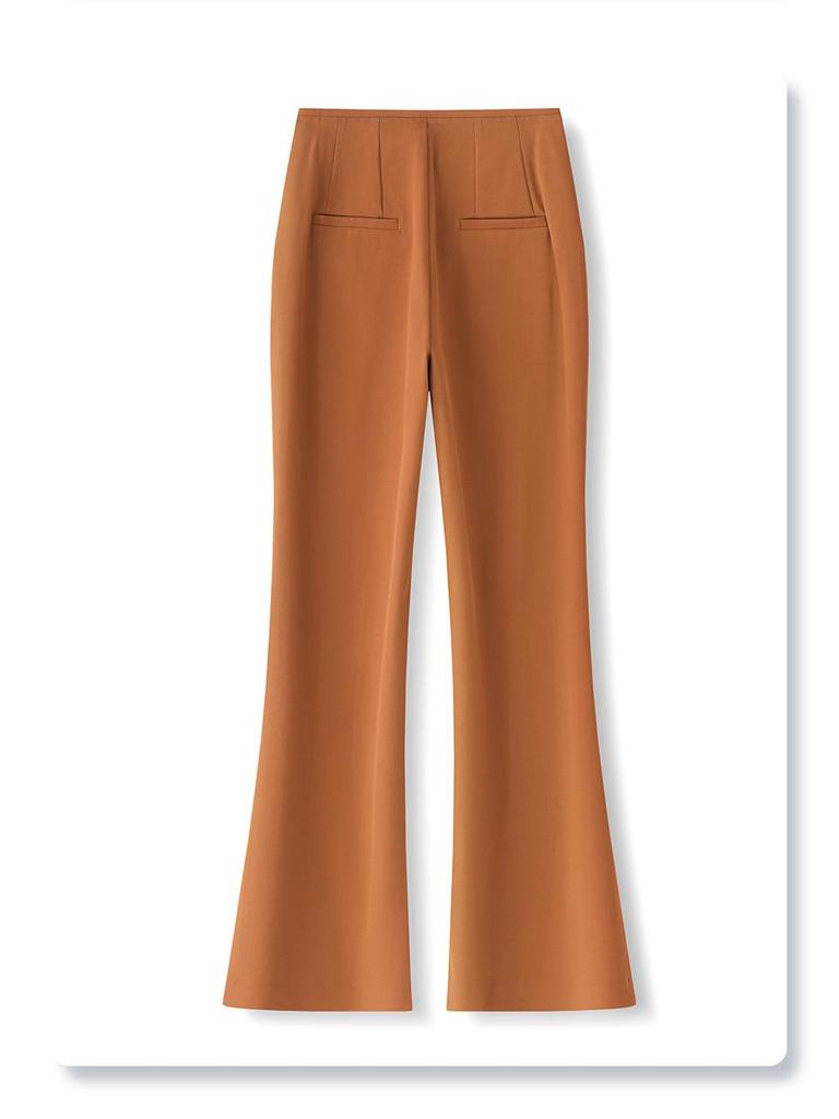 Spring 2025 Women's High-Waist Orange Flared Pants - Slimming, Drapey, Casual Wear