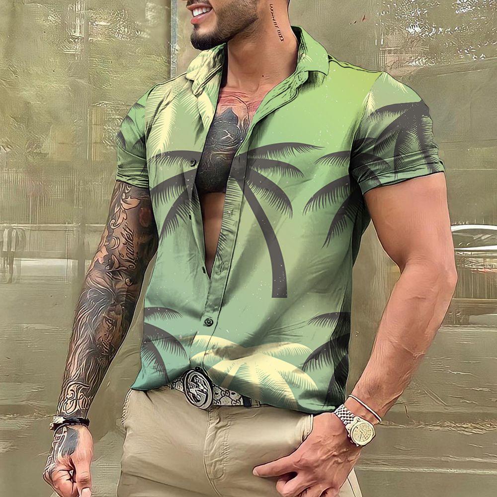 Kokospalmen Hemden für Männer 3D Gedrucktes Hawaiianisches Hemd für Männer Strand 5XL Kurzarm Mode Oberteile T-Shirt Mann Bluse