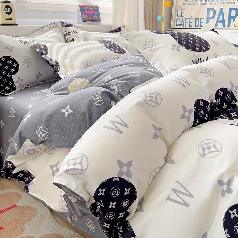 Class A Maternal And Infant Grade Small Fresh Pure Abraded Four-Piece Set Skin-Friendly Bed Sheet Washed Cotton Quilt Cover Student Dormitory 3Pcs Set