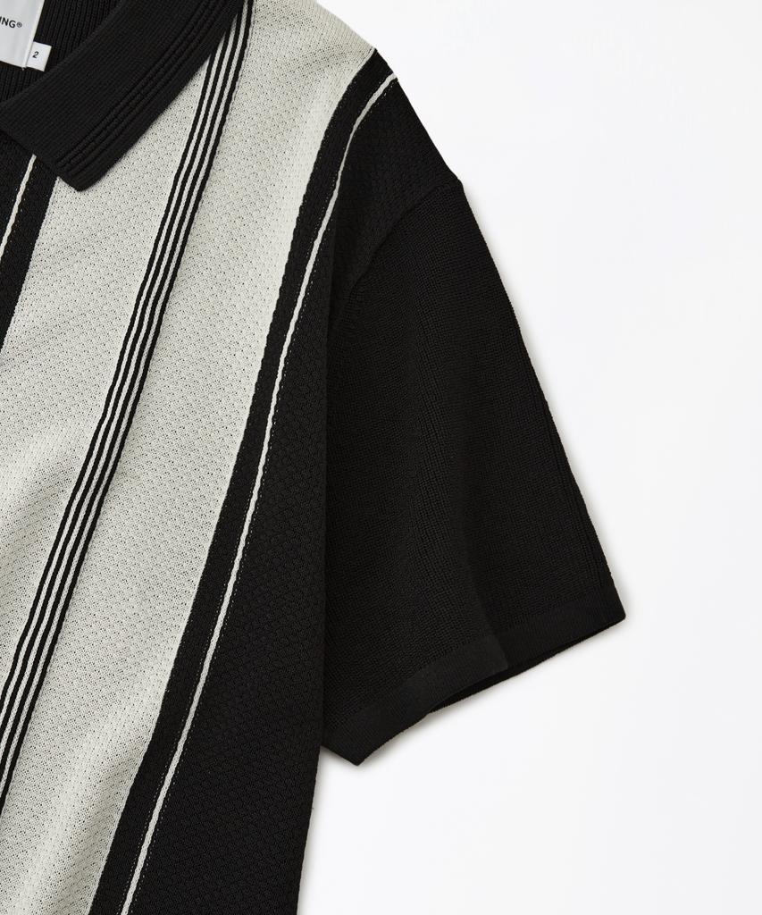 OUTSTANDING Hs Stripe Collar Knit Cardigan_Black/Ivory