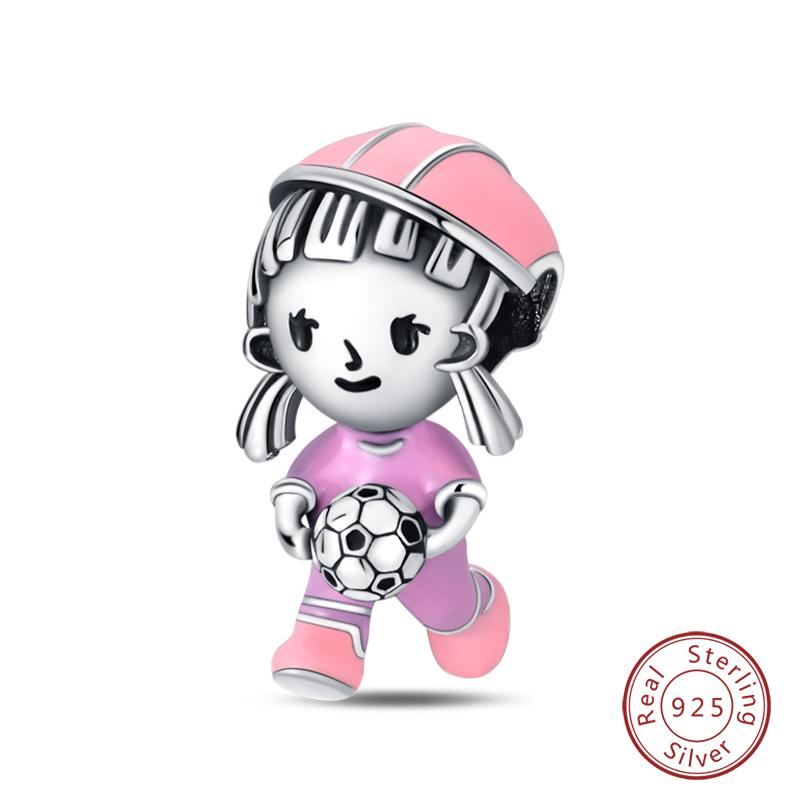 Original 925 Silver Sports Charm Beads Dumbbell Badminton Football Baseball Pendant For Bracelet Jewelry
