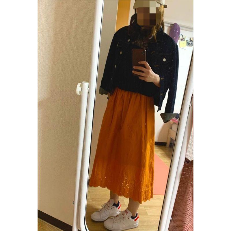 

[Treasure of the Town Store] I Am Long! Textured Poplin Cotton/Japanese Single High Waist Elastic Cut Out Skirt for Women Orange M