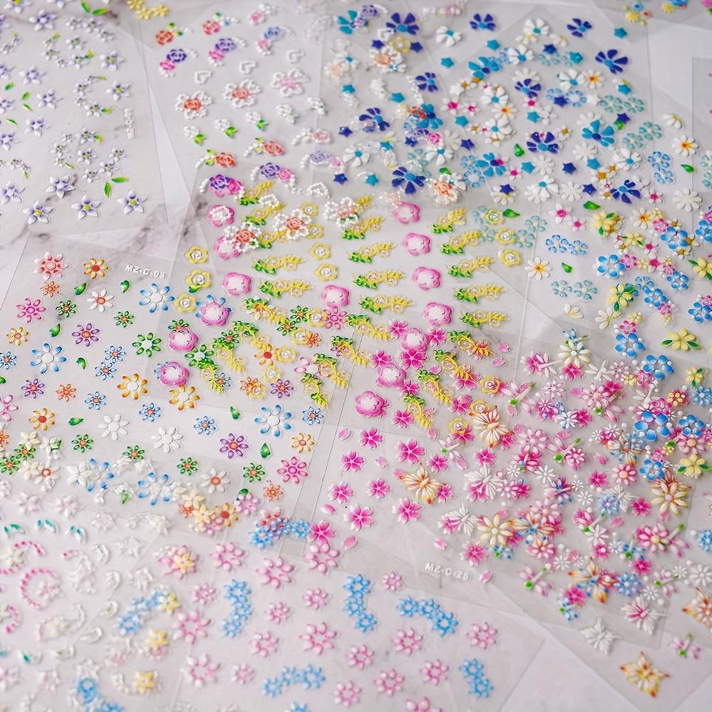 10/30pcs Nail Art 3D Stickers Colorful Flower Self-adhesive Colorful Daisy Flower Heart-shaped Butterfly Sparkling Nail Stickers