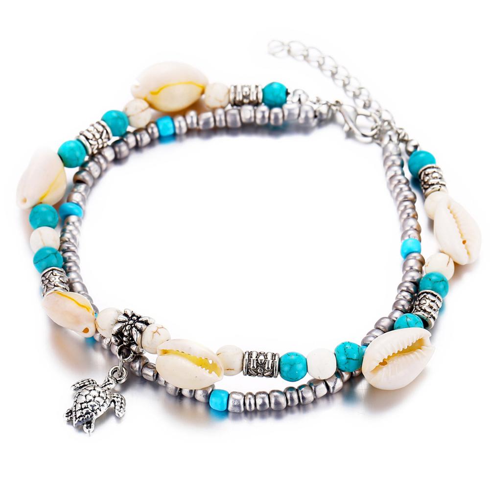 Fashion Bohemian Shell Turtle Pendant Double Layers Anklets