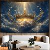 2D Flat Banner, Golden Crown Starlight Backdrop, Deep Blue Night Sky, Floating Crown, Branches, Starry Cloud Glow