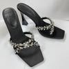2025 Summer European and American Satin Thin Heel Cross Rhinestone Square Head Open-toed Sandals Women's High-heeled Slippers Fashionable and Sexy